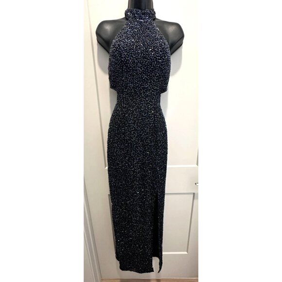 Cache 100% Silk Full Beaded Maxi Open Back Evening Gown Size XS Y2k 90's - Picture 1 of 11